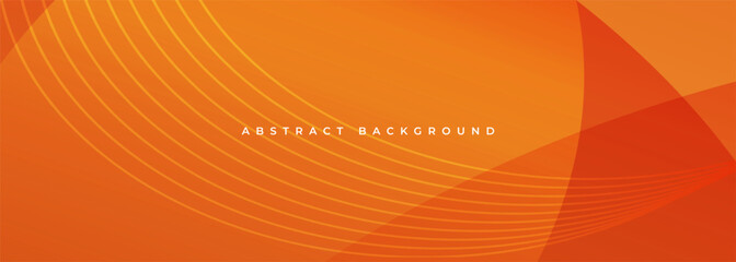 Orange abstract background with curves and circular stripes. Wide banner vector illustration.