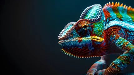 Foto op Plexiglas colorful chameleons on a dark background with copy space © MyBackground