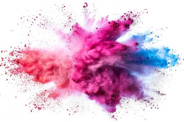 Colorful powders burst in an explosion on a white background, creating a dynamic and vivid display of colors in motion