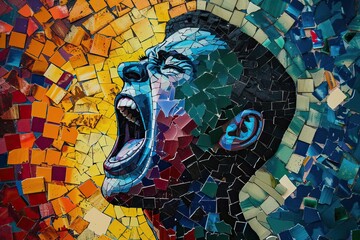 color mosaic scream. abstract model of screaming male - obrazy, fototapety, plakaty