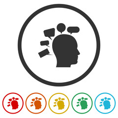 Education logo sign. Thinking logo sign. Set icons in color circle buttons