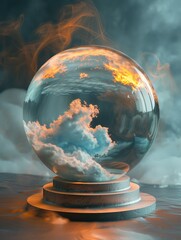 Close-up of a crystal ball revealing a clouded vision, mysterious aura,