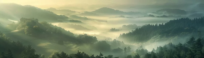 Tuinposter Inscrutable patterns swirling in the morning mist over a mysterious landscape, close-up © ruslee
