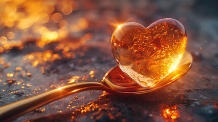 Spoon heart in magical shimmer, diffused light, frontal, fairy-tale romance, captivating, - obrazy, fototapety, plakaty