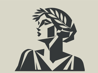 Portrait of an antique woman with a laurel wreath. Emblem, logo, isolated object. cubism, abstraction style. grey