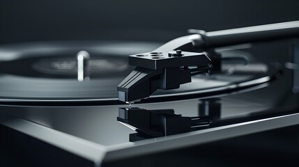 Close-up of a Modern Turntable Playing Vinyl Record. High-Fidelity Audio Equipment in Action. Perfect for Music Enthusiasts and Retro Vibes. Capture the Analog Sound Experience. AI