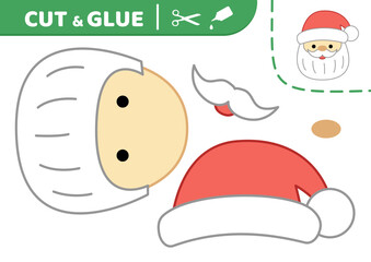 Santa Claus head. Cut and glue. Kawaii Santa. Squishmallow. Applique. Paper game. Vector