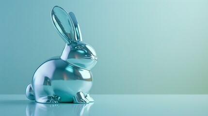 Metallic bunny bank reflects light, symbolizes growth, spring morning backdrop. Metal bunny for...