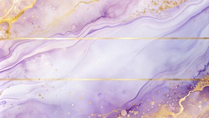 Abstract watercolor paint background with soft pastel purple and gold lines