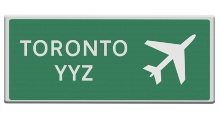 Digital composition. .Road sign for Toronto YYZ airport. . PNG file. .