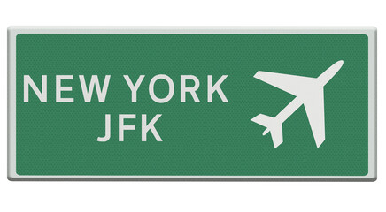 Digital composition. .Road sign for New York JFK airport. .PNG file.
