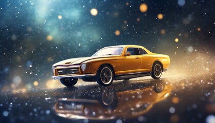 Fototapeta na wymiar Retro vintage luxury car on abstract space cosmic background with bokeh. Car showcase collection