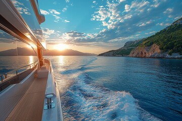 Sunset from the open deck of a luxury cruise ship - obrazy, fototapety, plakaty