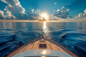Sunset from the open deck of a luxury cruise ship - obrazy, fototapety, plakaty