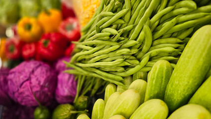 Composition with assorted raw organic vegetables. Detox diet consist of colorful vegetables