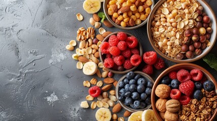 a table topped with bowls filled with different types of fruits and nuts next to a plate of nuts and fruit.