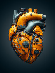 A heart made of metal and wires with a yellow color