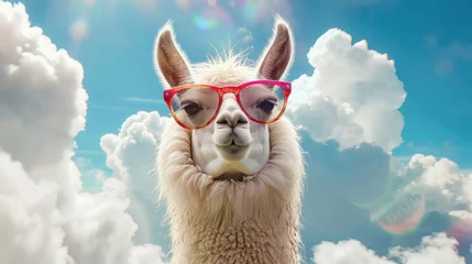 Foto op Canvas an llama in the clouds with sunglasses © Manzoor