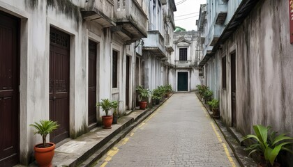 Fototapeta na wymiar calcada do carmo portuguese colonial style alley in old taipa area of macau china