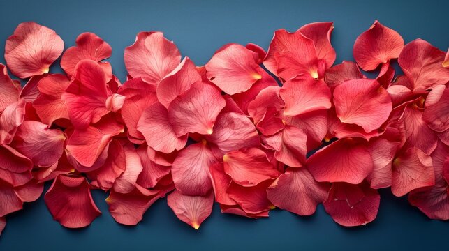  a close up of a bunch of red flowers on a blue background with space for a text or an image.