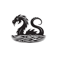 Loch Ness Sea Monster Silhouette Vector: Capturing the Mystique of the Legendary Creature in Simplified Form- Loch ness sea monster vector stock.