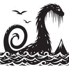 Loch Ness Sea Monster Silhouette Vector: Capturing the Mystique of the Legendary Creature in Simplified Form- Loch ness sea monster vector stock.