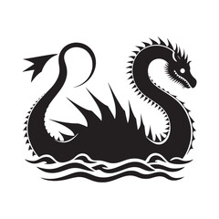Loch Ness Sea Monster Silhouette Vector: Capturing the Mystique of the Legendary Creature in Simplified Form- Loch ness sea monster vector stock.