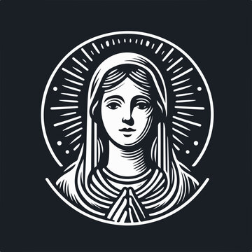 recommend clip art: Stylized illustration of Virgin Mary Jesus vector tattoo logo icon sticker.
                    