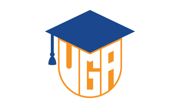 UGA initial letter academic logo design vector template. school college logo, university logo, graduation cap logo, institute logo, educational logo, library logo, teaching logo, book shop, varsity	
