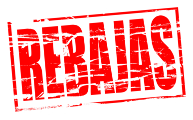 Design - Red rubber stamp effect - Rebajas.Diseño - Efecto sello de goma roja - Rebajas.PNG file.