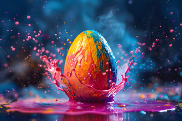 Colorful explosion of easter egg paint splash, perfect for easter holiday celebration and arts and crafts activities.