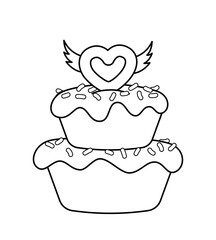 Coloring page with big cake. Black and white cake. Vector