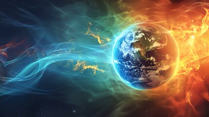 Vibrant planet earth with colorful energy waves. digital art illustration for science and space themes. bright and dynamic. AI