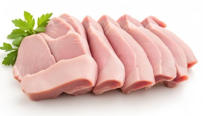 fresh pork sliced on white background