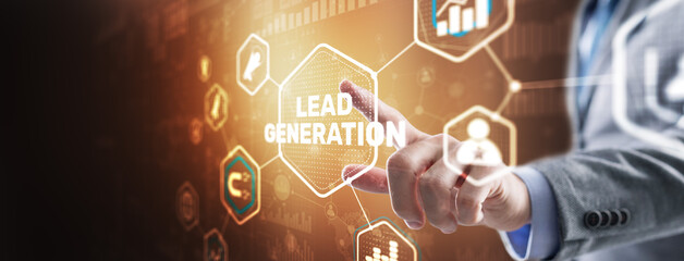Man clicks on the inscription Lead Generation. Analysis Business Research Interest Concept