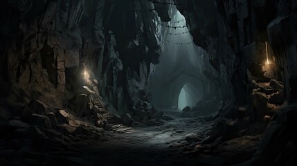 Cave in the cave. AI generated art illustration. - obrazy, fototapety, plakaty