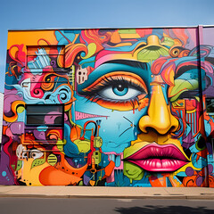 A vibrant graffiti mural on an urban wall. 