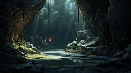 Fototapeta premium Cave in the cave. AI generated art illustration.