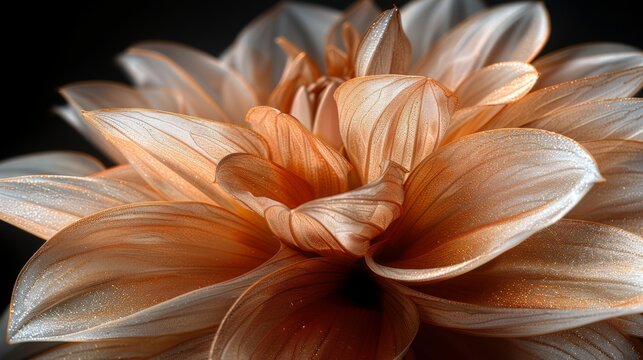  a close up of an orange flower on a black background with a blurry image of the center of the flower.