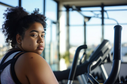 Portrait of a size plus black girl in the gym