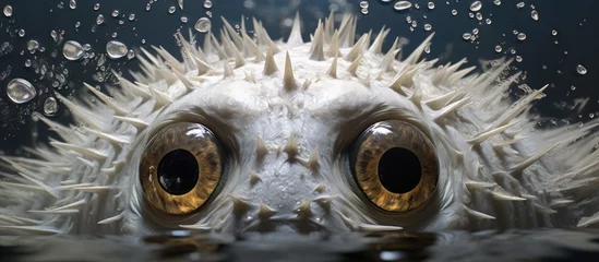 Stoff pro Meter A detailed shot of a pufferfishs eye underwater, showcasing its unique features like its iris, eyelash, and head structure © 2rogan