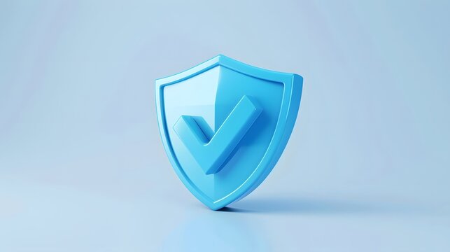 cartoon 3d Icon safety shield check mark perspective . Blue symbol security safety icon. Checkmark in minimalistic style. 3d vector illustration. white background