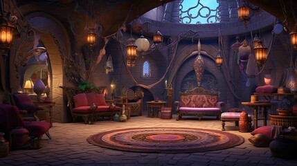 Obraz premium Interior of church in night. AI generated art illustration.