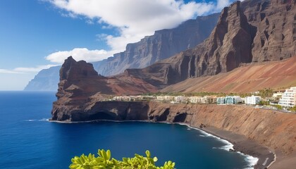 los gigantes cliffs nature landmark and resorts in south tenerife island spain