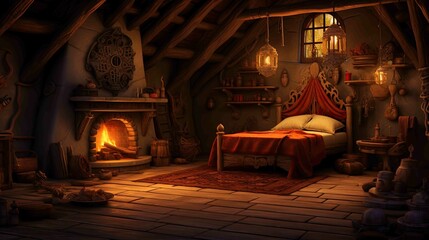 Interior of church in night. AI generated art illustration.