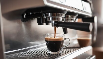 making espresso coffee close up detail with modern cafe machine - obrazy, fototapety, plakaty