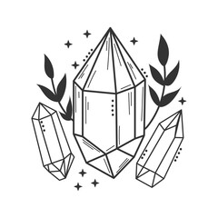 Crystal icon with branches and stars, illustration isolated on white background.