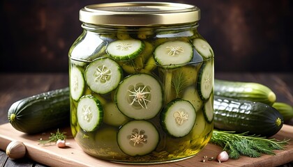 Polish traditional pickled cucumbers fermented in brine (no vinegar) with dill, garlic and water