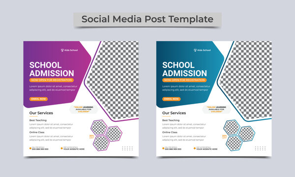 School education admission social media post square banner template design. vector illustration.