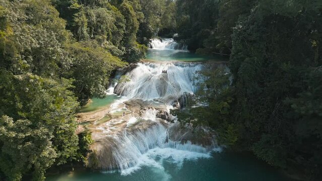 The Roberto Barrios waterfalls is a natural landscape, where the impressive waterfall reflects the beauty of the state of Chiapas. Aerial drone view